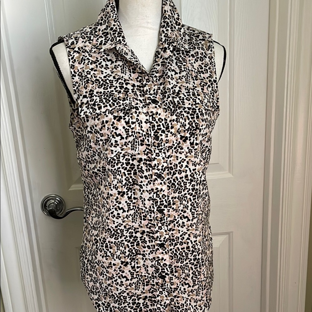Talbots Sleeveless Animal Print Button-Down Shirt
